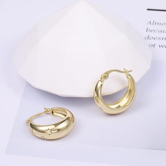 New Gold Plated Cubic Zirconia Hinged Hoop Earrings Hoop Earrings - Picture 1 of 5